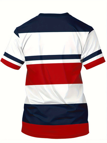 T-shirt casual uomo stile universitario a righe per uso quotidiano