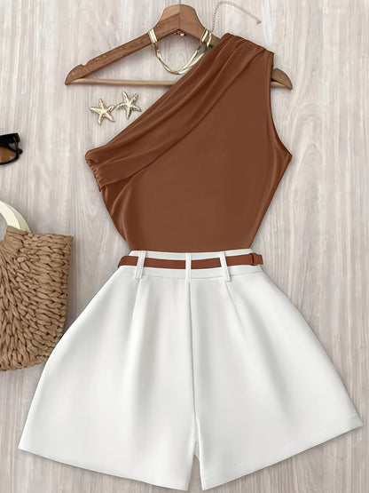 Mono corto elegante asimétrico para mujer, estilo chic, ideal para primavera-verano