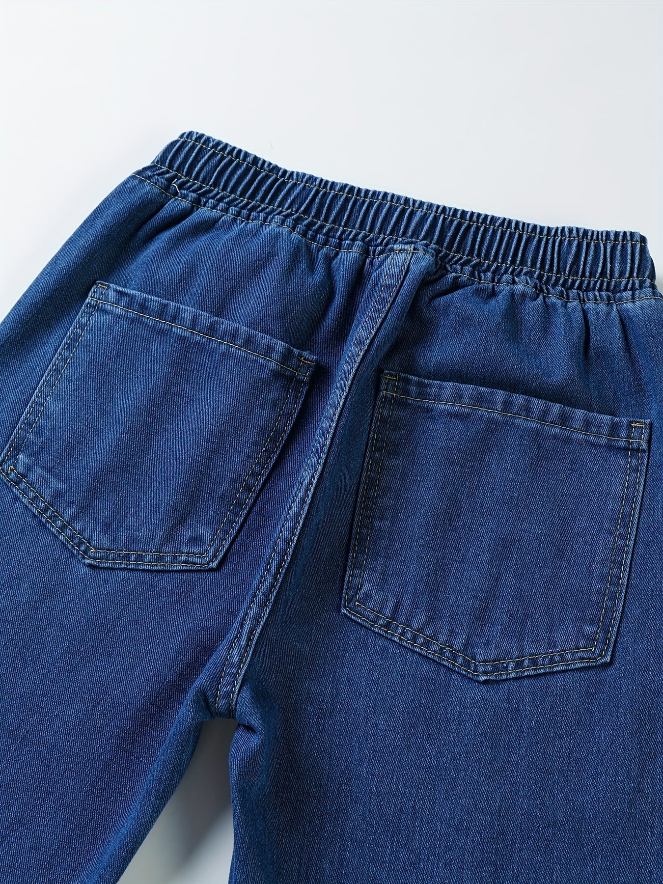 Jean décontracté bleu coupe large taille élastique cordon blanc