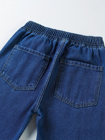 Jean décontracté bleu coupe large taille élastique cordon blanc