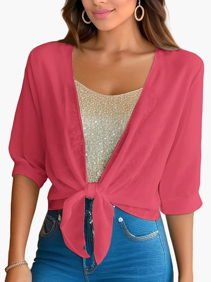 Blouse Femme Élégante à Nouer Style Décontracté Printemps Été