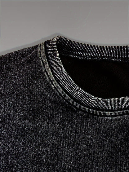 Sweatshirt unisexe gris charbon délavé avec motif chat mangeant des sushis