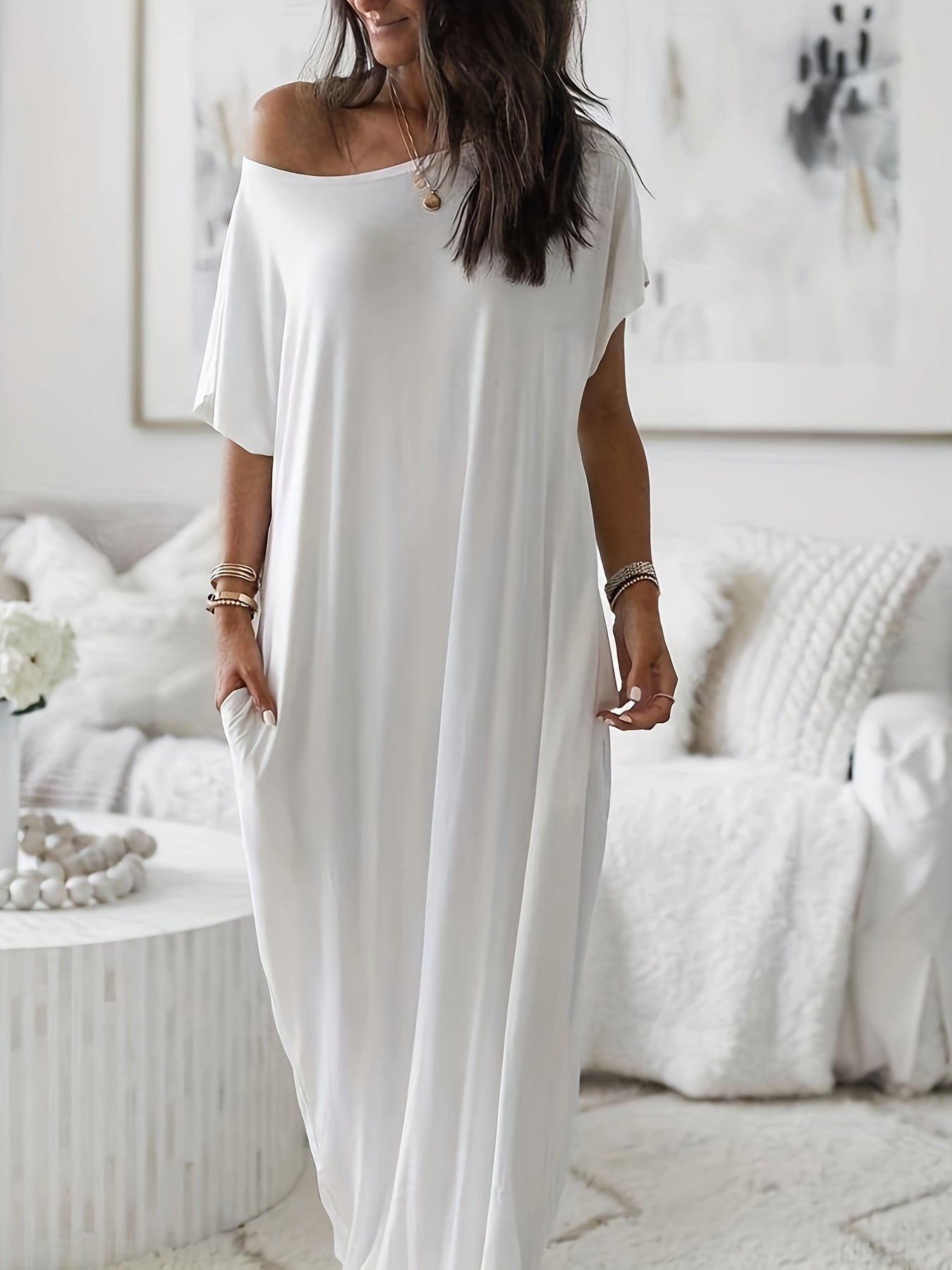 Robe longue décontractée pour femme, style ample, idéale pour l'été et la détente à la maison