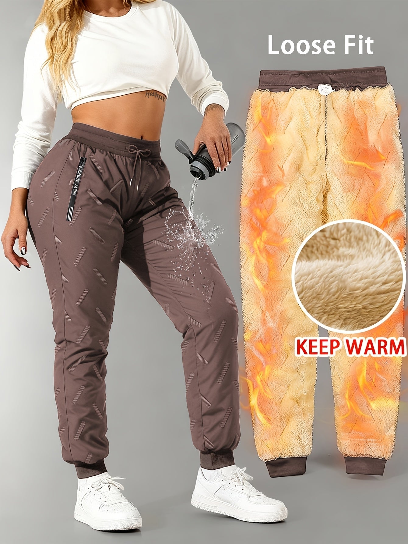 Pantalon de jogging femme doublé polaire chaud à taille élastique