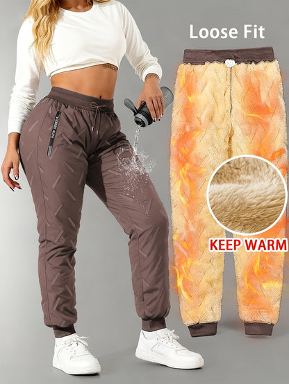 Pantalon de jogging femme doublé polaire chaud à taille élastique