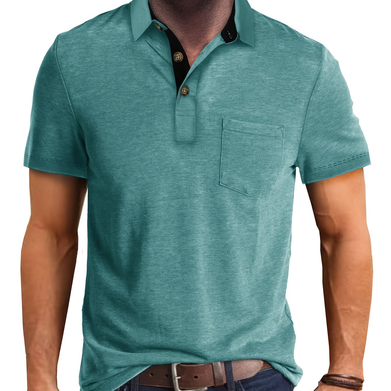 Polo décontracté pour homme à poche poitrine, style élégant pour usage quotidien ou bureau