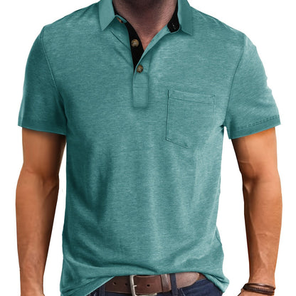 Polo décontracté pour homme à poche poitrine, style élégant pour usage quotidien ou bureau
