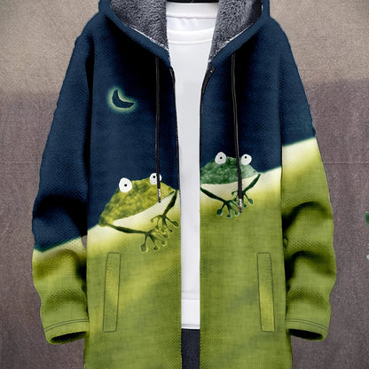 Manteau à capuche doublé en polaire imprimé fantaisie pour homme, fermeture éclair, motif vagues ou animaux