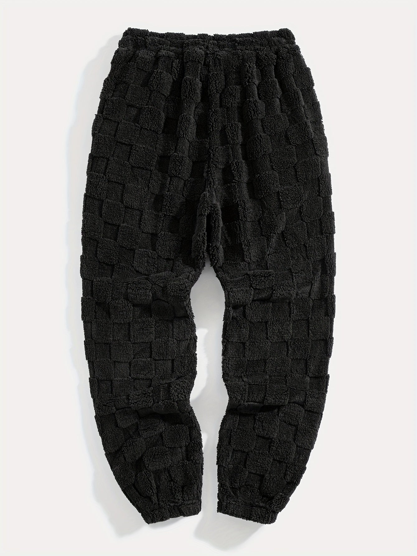 Pantalon de jogging doux à motif texturé à carreaux et cordon de serrage