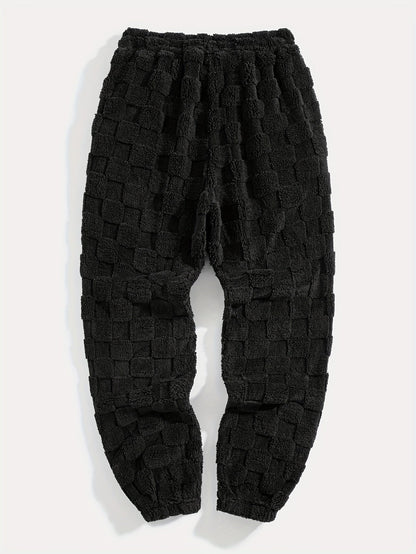 Pantalon de jogging doux à motif texturé à carreaux et cordon de serrage