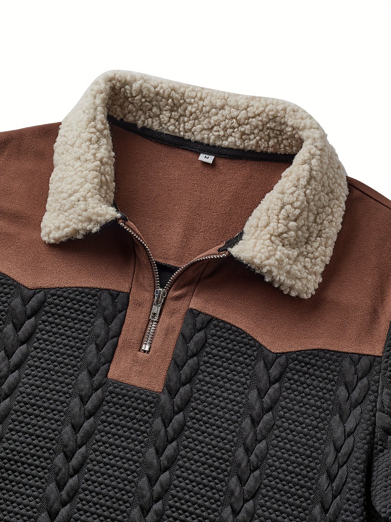 Herrtröja med sherpakrage och dragkedja, casual urban stil