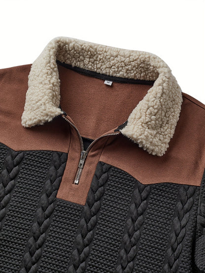 Herrtröja med sherpakrage och dragkedja, casual urban stil