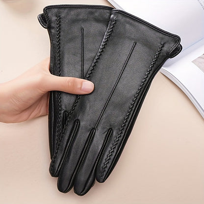 Gants noirs souples avec coutures décoratives pour femme