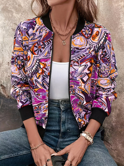Lässige Damen-Bomberjacke mit grafischem Muster, Urlaubsstil