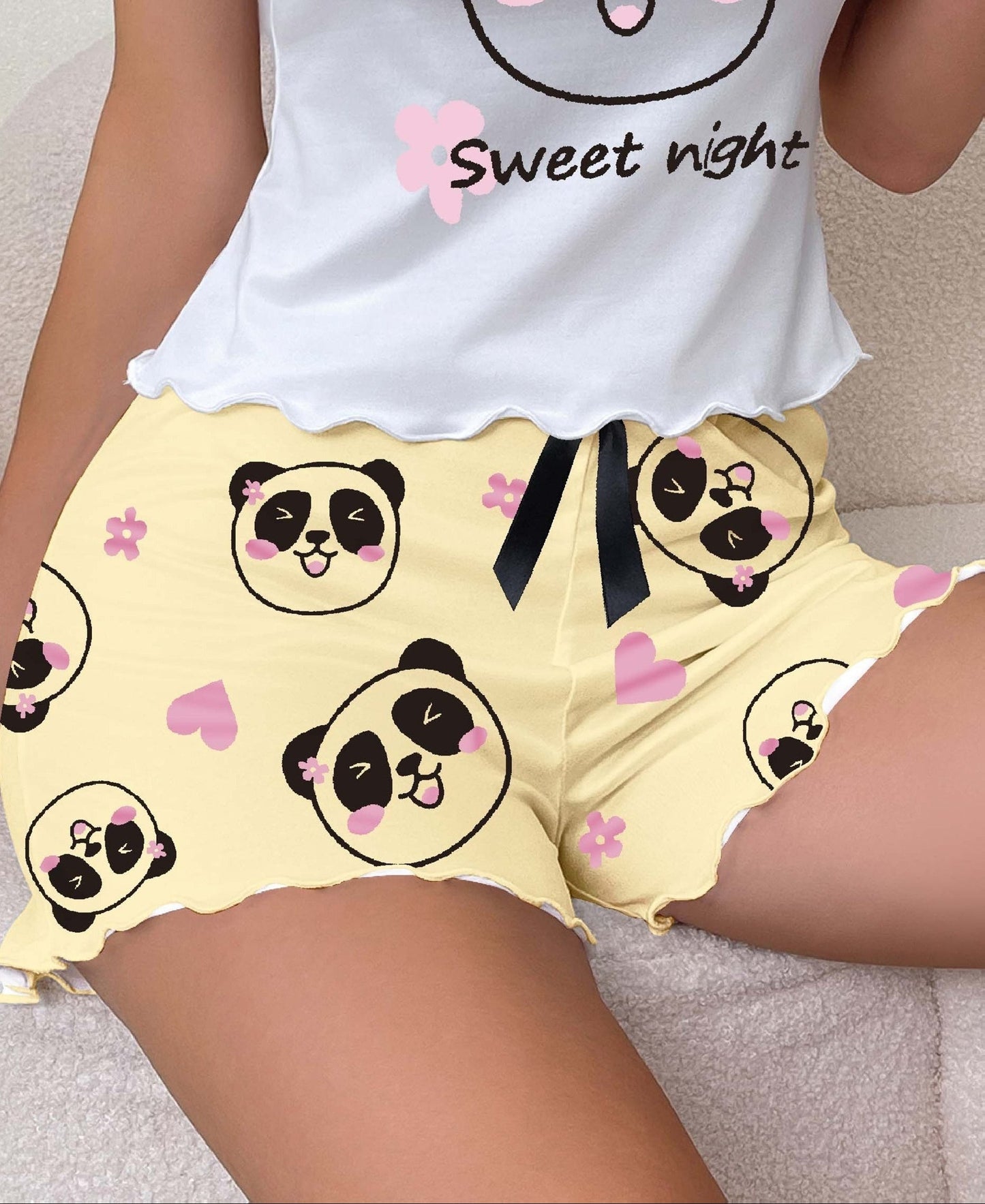 Short de pyjama décontracté pour femme avec motif panda kawaii, idéal pour la nuit et la détente
