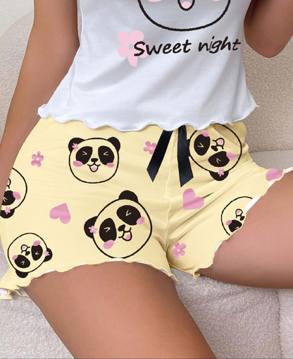 Short de pyjama décontracté pour femme avec motif panda kawaii, idéal pour la nuit et la détente