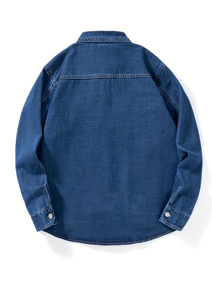 Surchemise Homme Décontractée en Jean à Manches Longues et Poches Poitrine