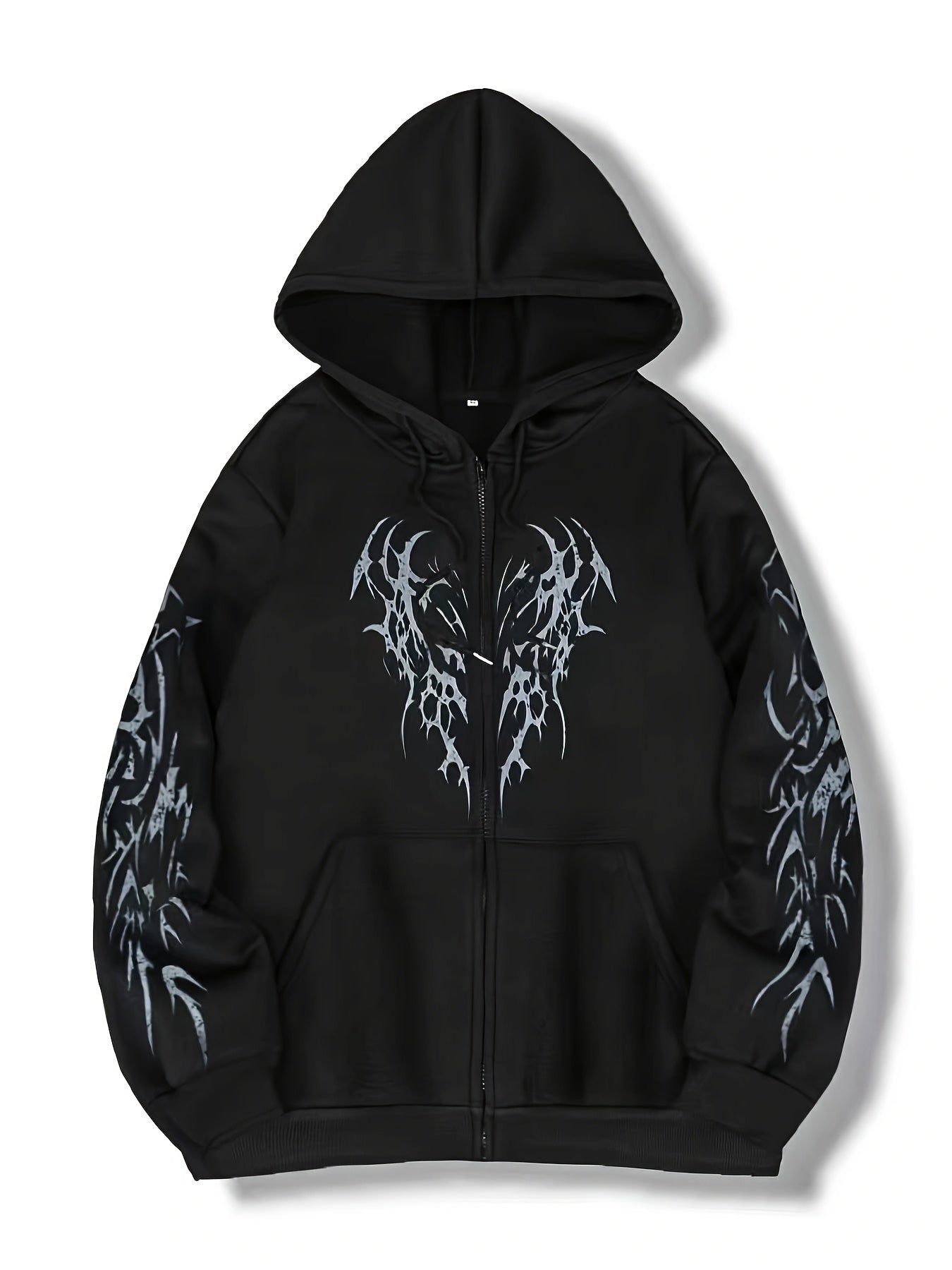 Sweat à capuche zippé noir avec motif tribal rouge manches longues