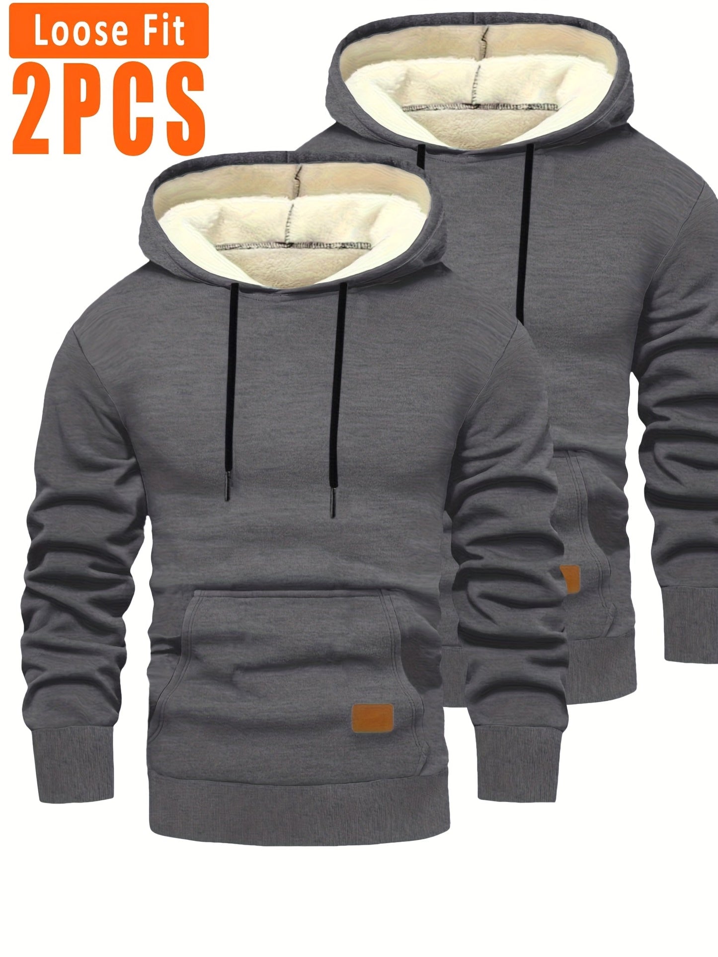 Lot de 2 Hoodies Homme Doublés Polaire Ajustement Ample avec Capuche et Poche Kangourou