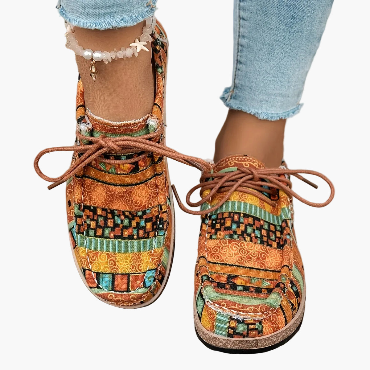 Wygodne damskie buty vintage w stylu mokasynów z etnicznymi wzorami