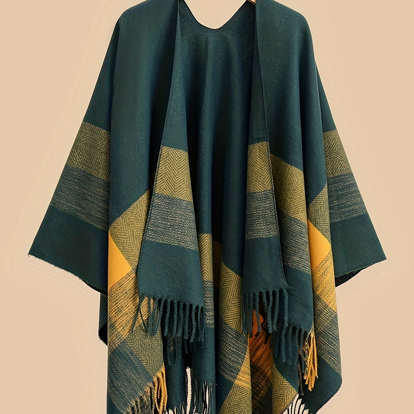 Women's Fringe Trim Open Front Poncho Cape