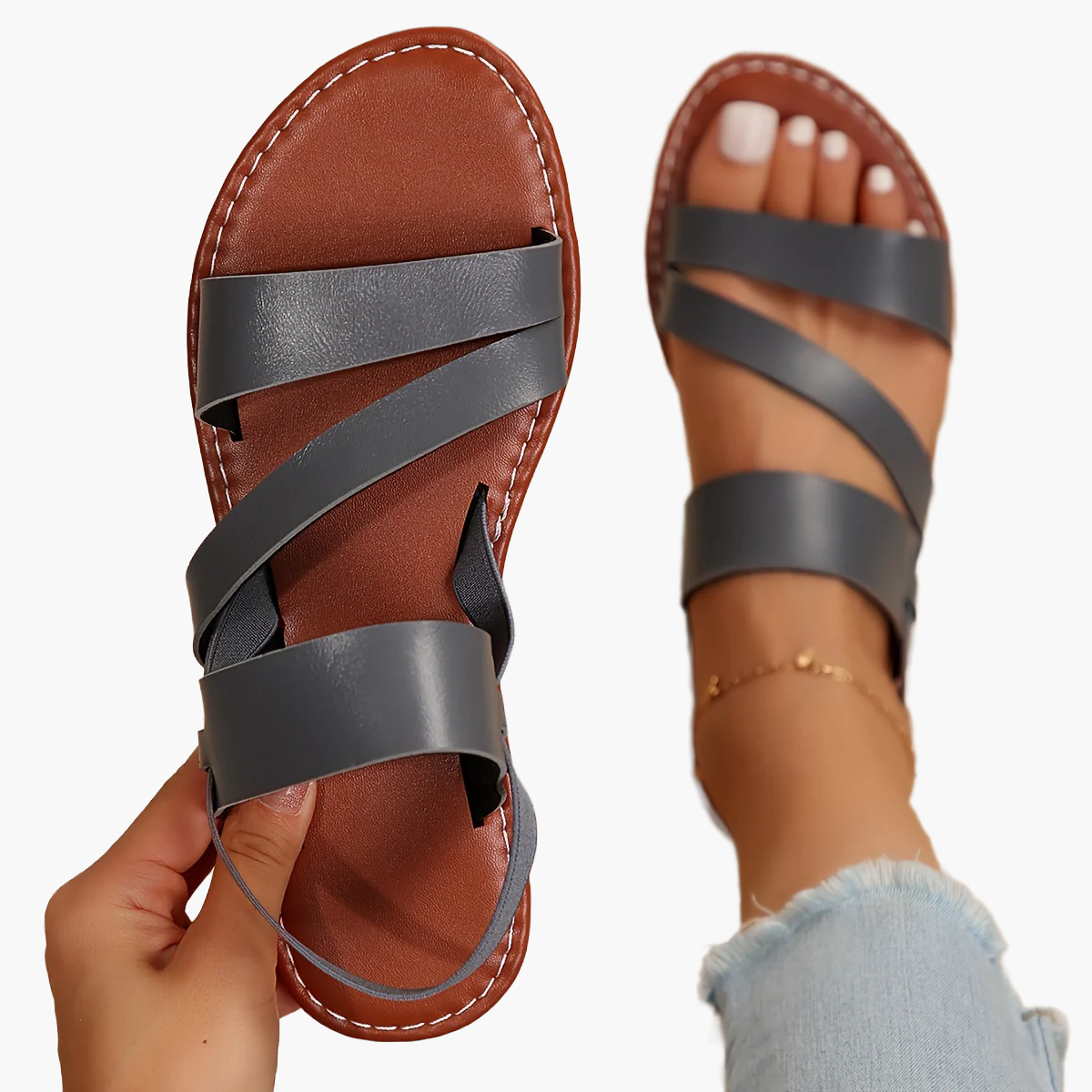 Sandales plates pour femme style décontracté à brides croisées idéales pour l'été