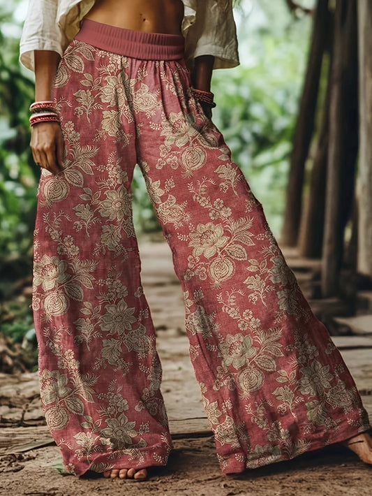 Pantalon large femme style bohème imprimé floral pour look décontracté et week-end
