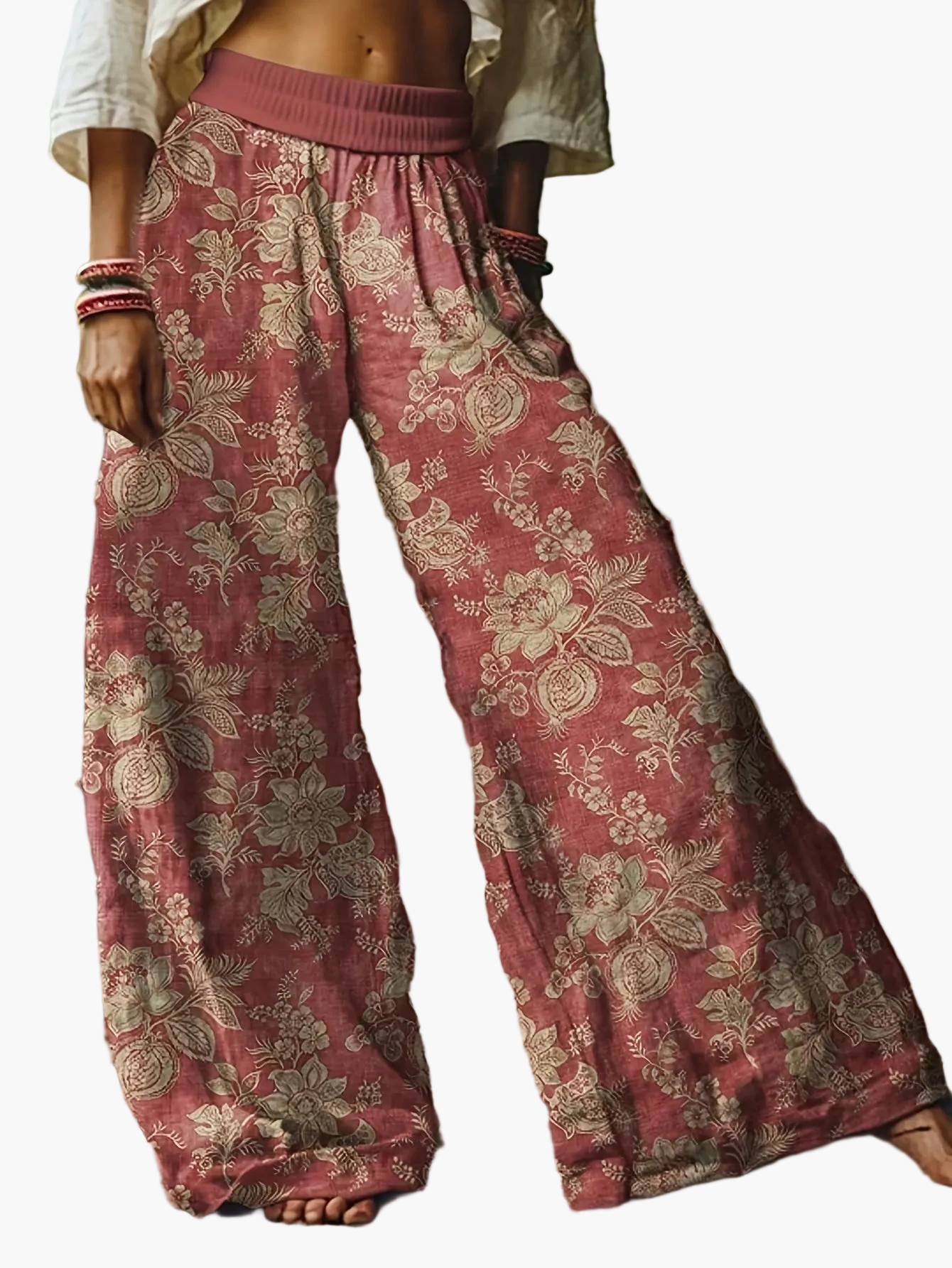 Pantalon large femme style bohème imprimé floral pour look décontracté et week-end
