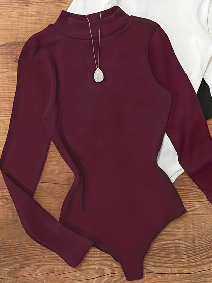 Body Femme Col Roulé Manches Longues Uni Élastique Moulant