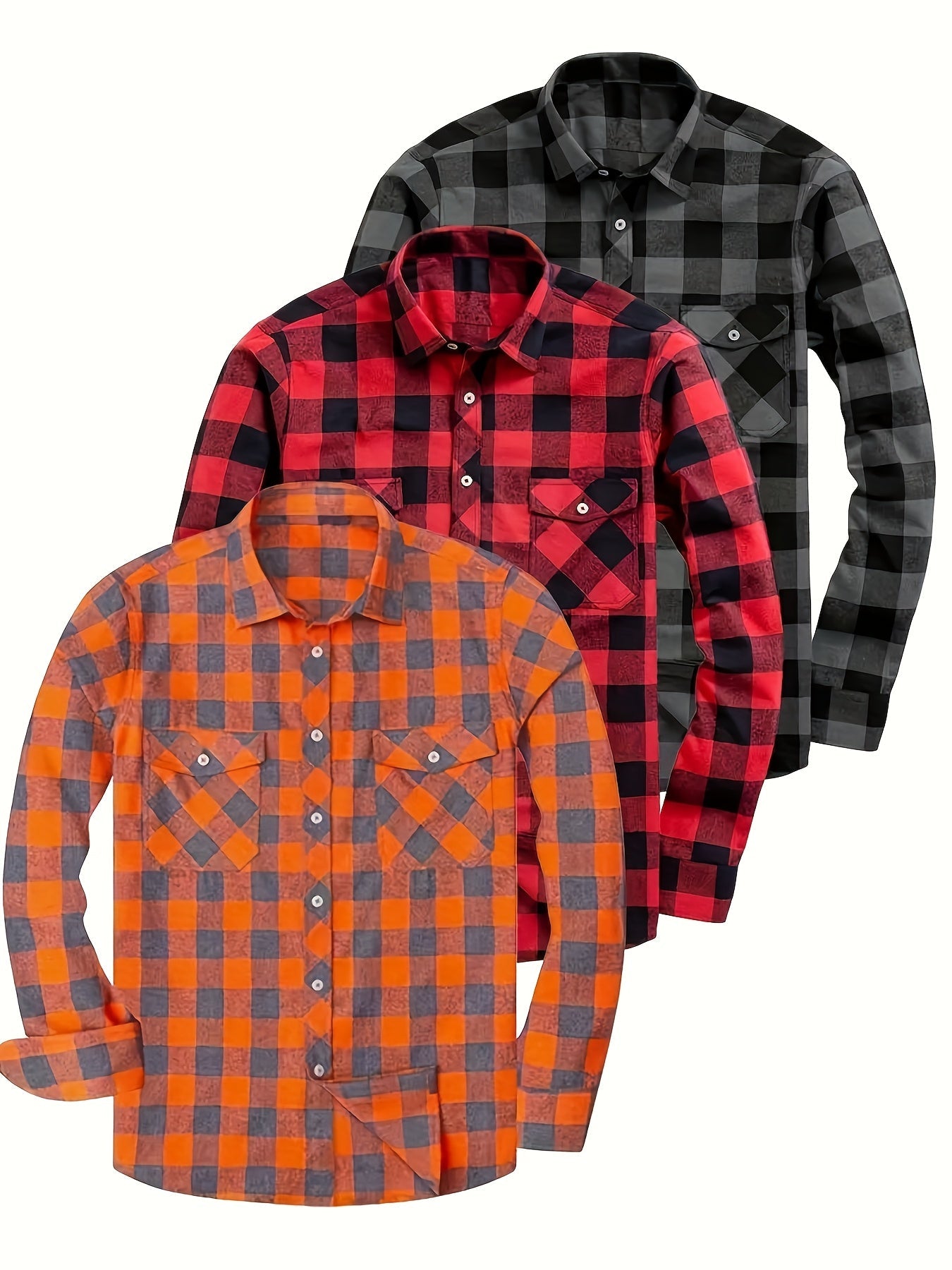 Chemise à Carreaux Homme Manches Longues à Col Classique et Poches Poitrine Couleurs Variées