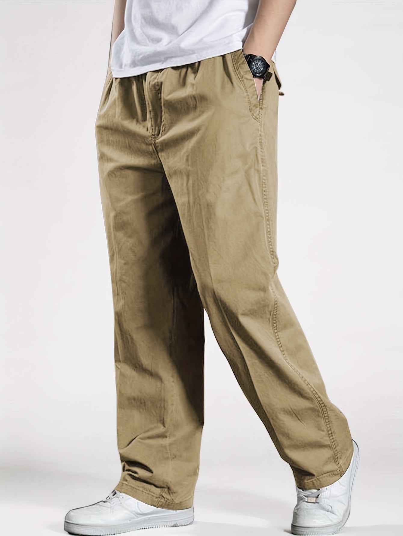 Pantalon décontracté à taille élastique homme, coupe ample, idéal pour loisirs et détente