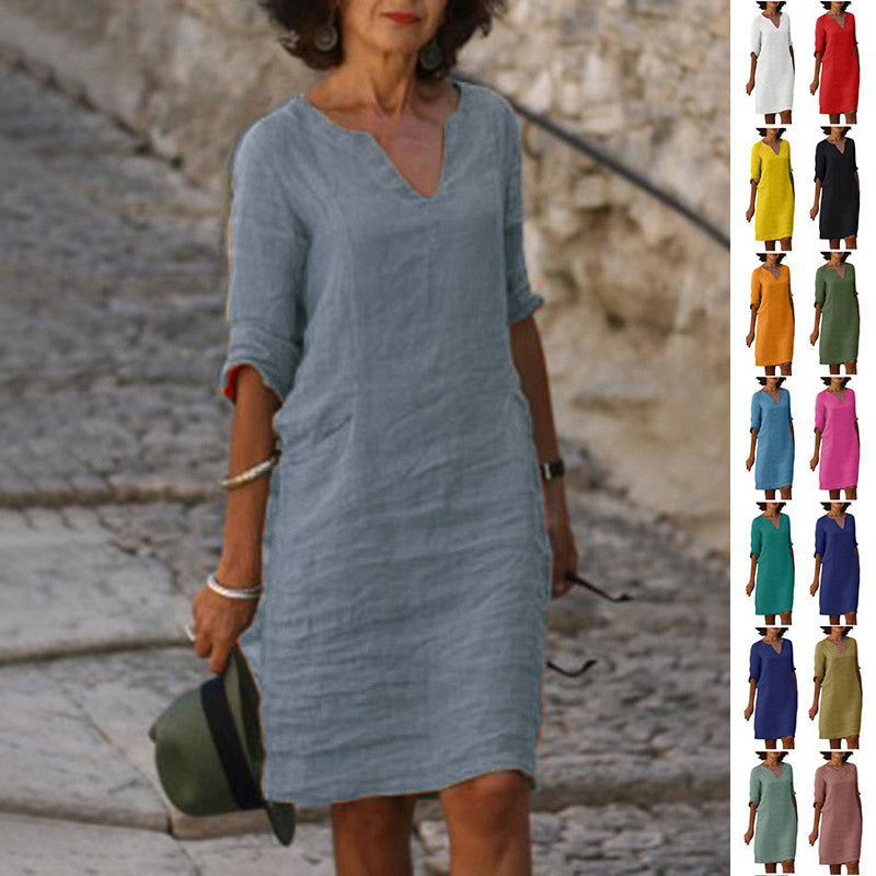 Robe décontractée rétro pour femme, manches mi-longues, style artistique, grande taille, multi-couleurs