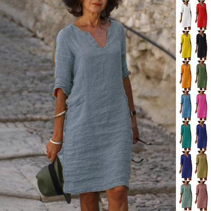 Robe décontractée rétro pour femme, manches mi-longues, style artistique, grande taille, multi-couleurs