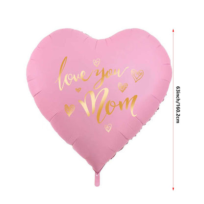 Kæmpe ballon formet som et hjerte med teksten 'Love You Mom' – Elegant dekoration til mors dag, kvinde