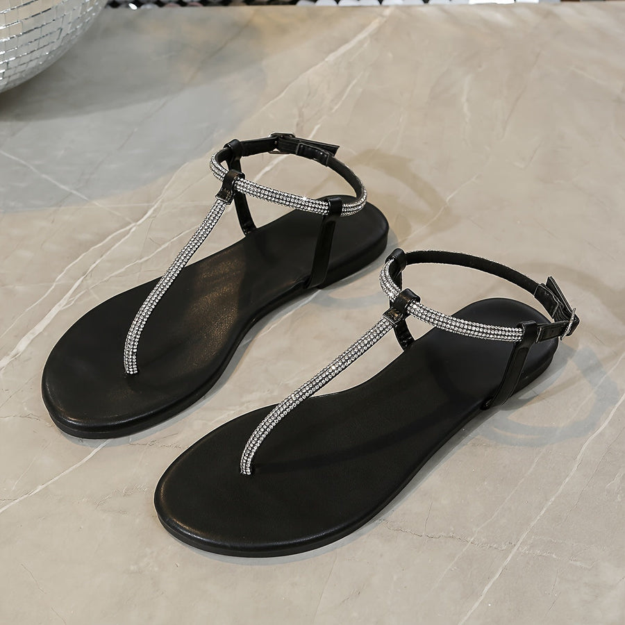 Elegante T-bar-sandaler til kvinder med rhinsten til aften og ferie