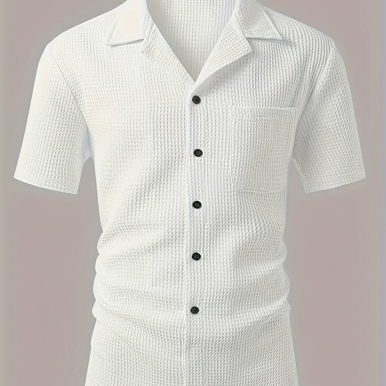 Chemise décontractée homme à manches courtes style resort avec col camp et texture gaufrée