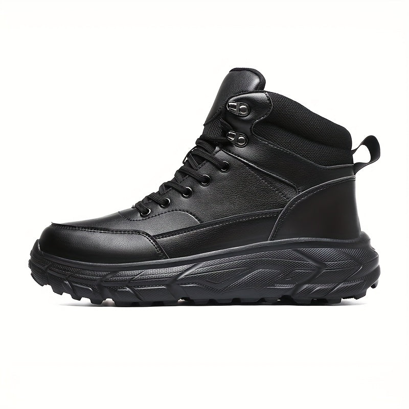 Bottes montantes homme noires, style randonnée, lacets et œillets métalliques