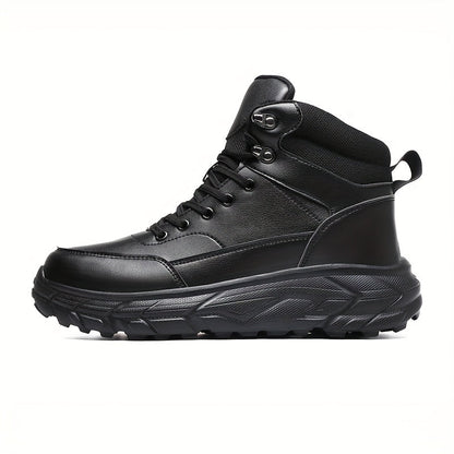 Bottes montantes homme noires, style randonnée, lacets et œillets métalliques