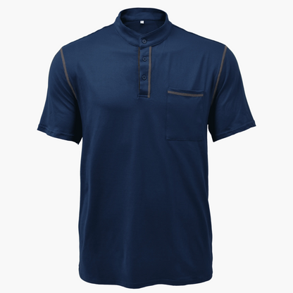 Męski t-shirt z kołnierzem Henley, swobodny styl, krótkie rękawy, modny miejski look
