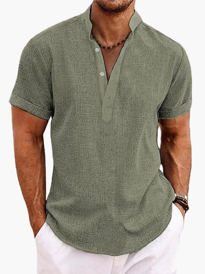 Chemise pour homme style Henley manches courtes élégante et décontractée pour l’été