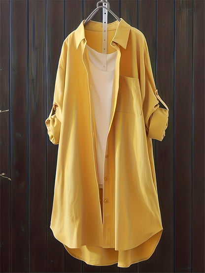 Langes Hemdblusenkleid im lässigen Stil für Damen, ideal für Frühling und Sommer  