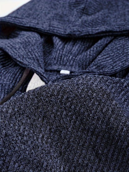 Pull à Capuche Homme en Maille Texturée Bleu Marine Style Henley