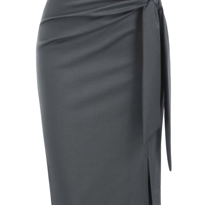 Jupe crayon élégante femme nouée à la taille, fente latérale, style bureau ou soirée