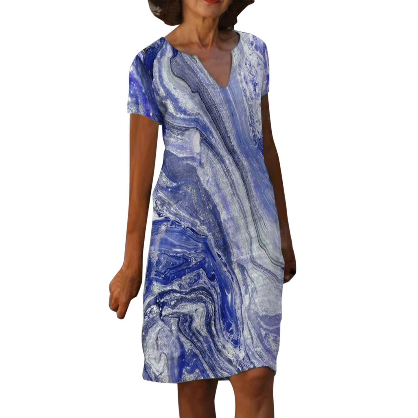 Vestido de verano casual para mujer estilo bohemio con estampado de hojas y mármol