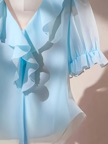 Elegant Women's Blouse with Ruffles Romantic Style for Office and Evening