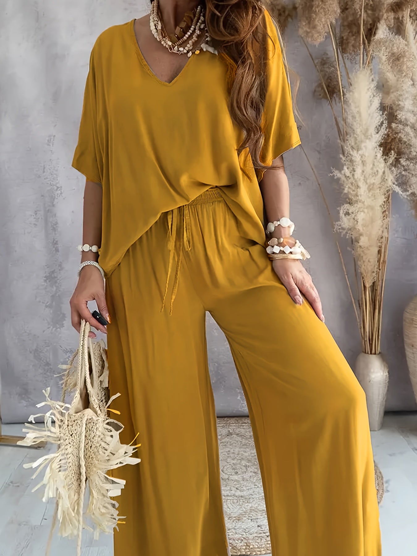 Combinaison Pantalon Femme Style Décontracté Chic à Manches Courtes et Col V – Parfaite pour Printemps et Été