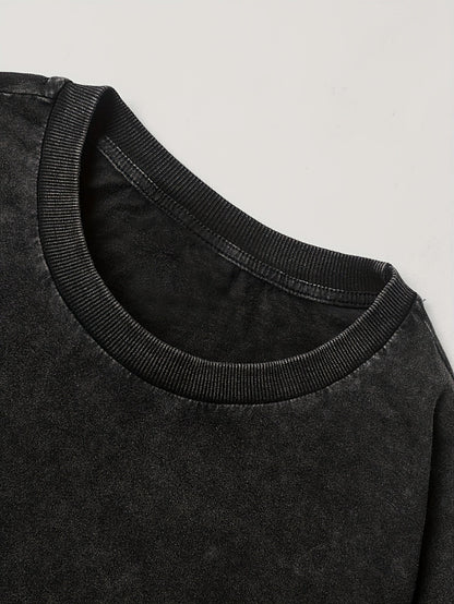 Sweat-shirt Homme ample noir délavé imprimé texte et écussons style racing