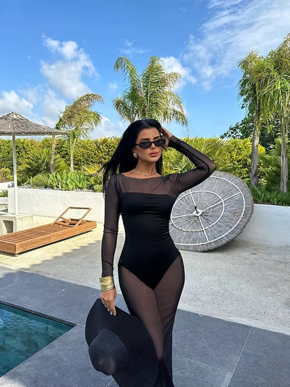 Robe de plage longue femme style glamour pour vacances et piscine