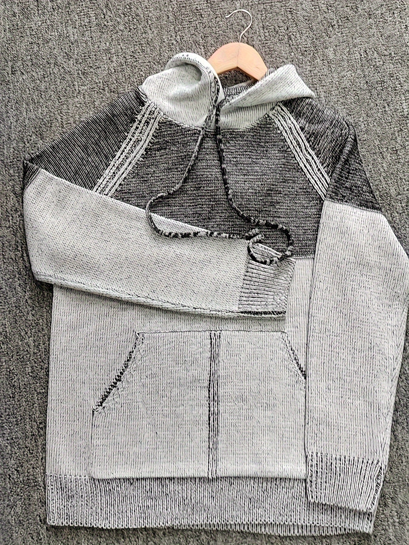 Sweat à Capuche Homme Bicolore Gris Tricot Texturé