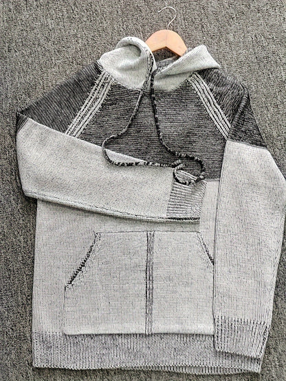 Sweat à Capuche Homme Bicolore Gris Tricot Texturé